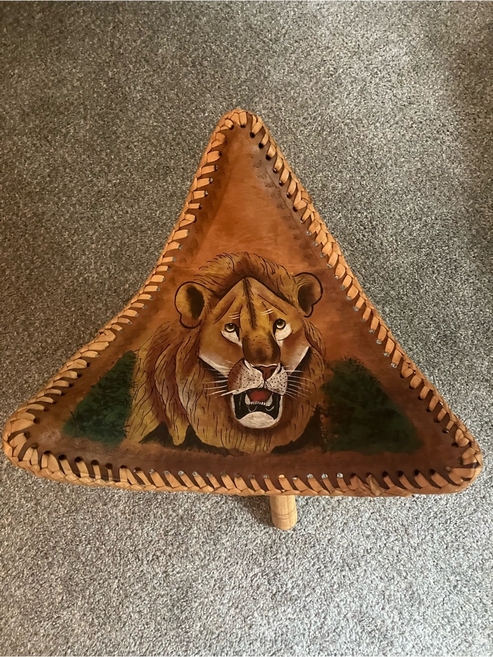 Hand Painted Tri-Pod Tiger Stool - Picture 2 of 3